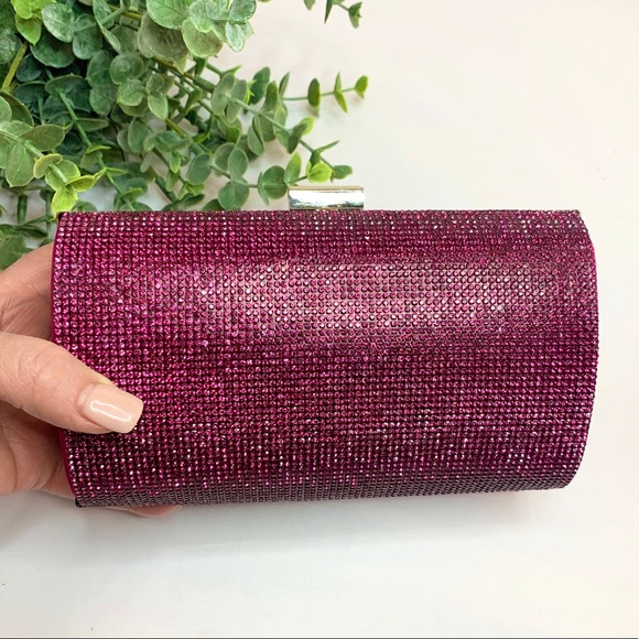 INC Ranndi Sparkle Clutch Fuchsia Crossbody Bag - Picture 4 of 12
